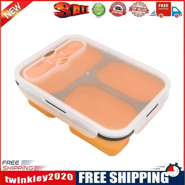 1350ml Silicone Rectangle Lunch Box Collapsible Bento Folding Bowl (Orange)