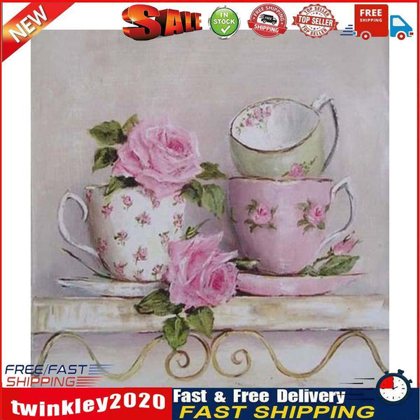5D DIY Full Drill Diamond Painting Pink Cups Cross Stitch Embroidery Kits Newly