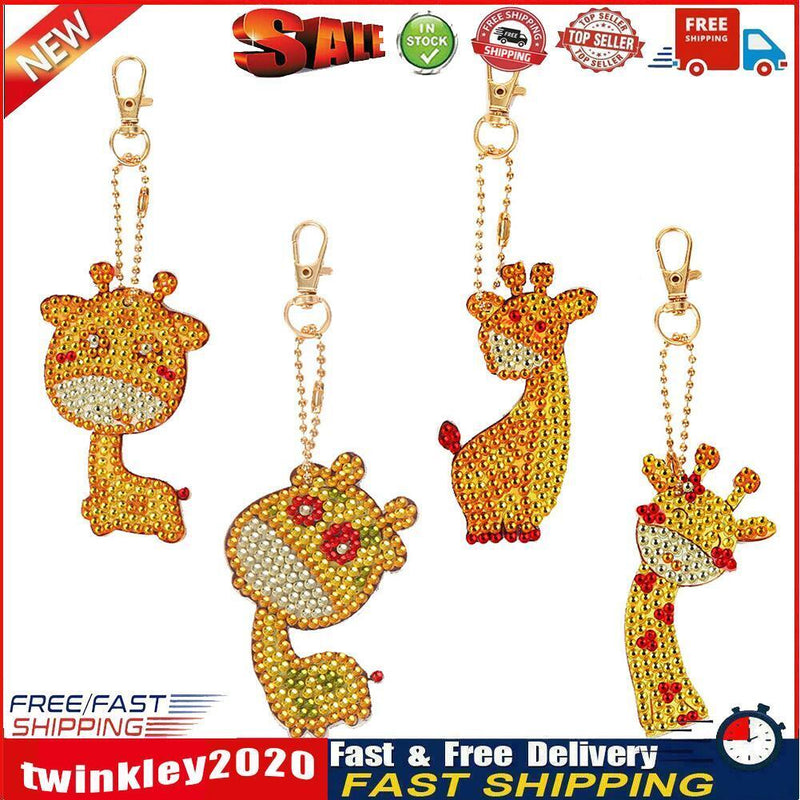 4pcs DIY Diamond Giraffe Keychain Full Special Shaped Drill Painting Kit Newly