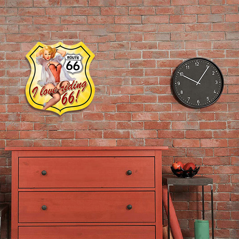 Shield Shape Route 66 Sexy Plate Metal Tin Sign Retro Decorative Iron Paintings