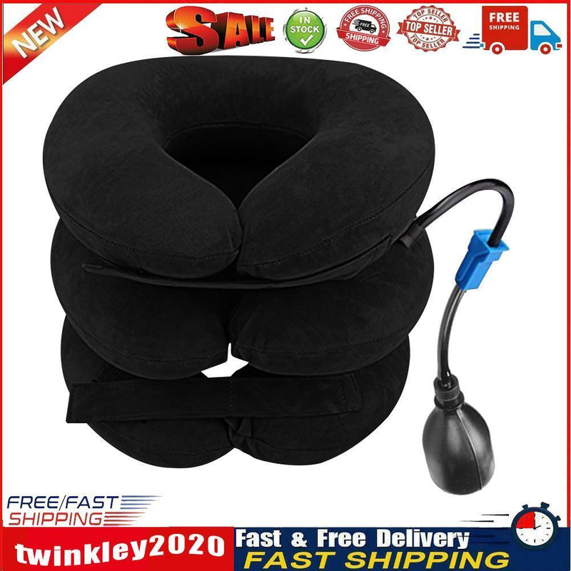 Inflatable Neck Stretcher Support 3 Tubes Air Cervical Traction (Black) Newly