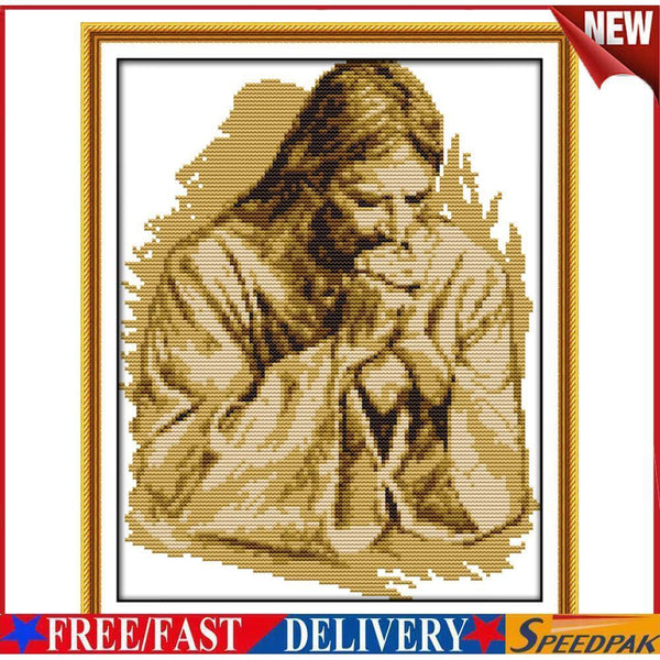 14CT Stamped Cotton DIY Jesus Pray Cross Stitch Kits Embroidery (R615) #F