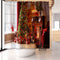 Christmas Tree Gift Printed Shower Curtain Waterproof Hook Hanging Bath Cover