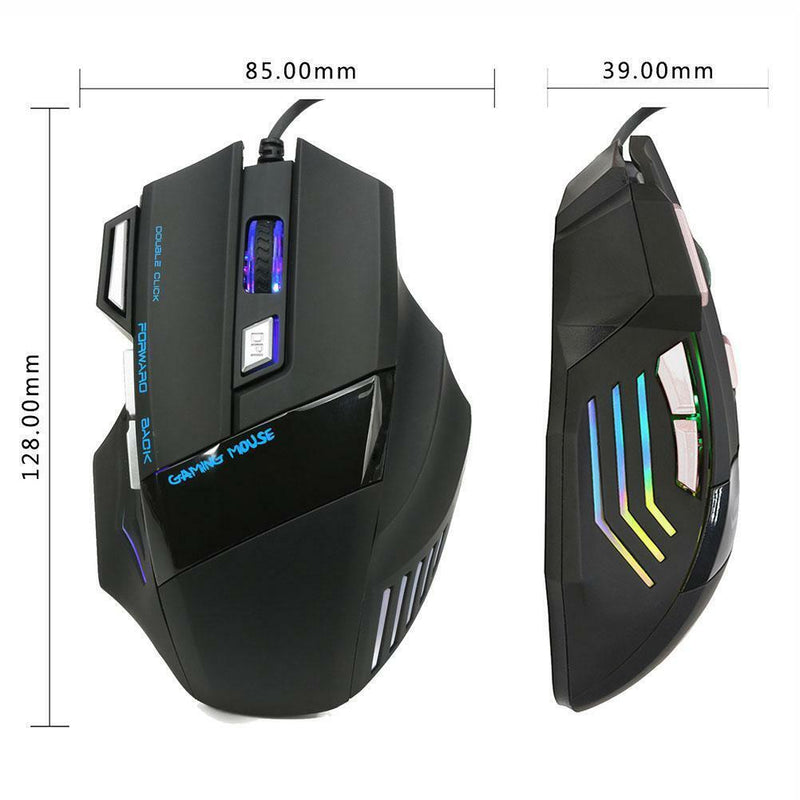 USB Wired Gaming Mouse 7 Buttons 5500DPI Adjustable LED Backlit for PC Laptop