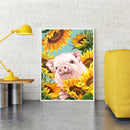 Full Drill Round Rhinestone Picture DIY 5D Mosaic Pig in Sunflower Painting Kit