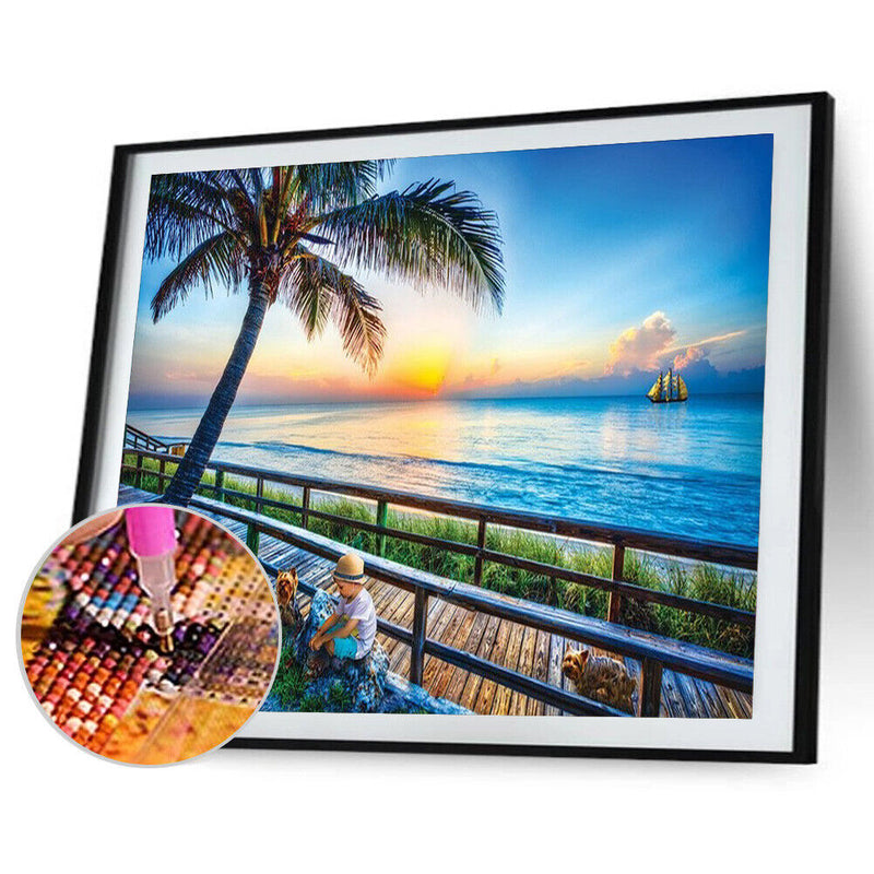 5D DIY Diamond Painting Full Round Drill Seaside Sunset Decor Rhinestone Crafts