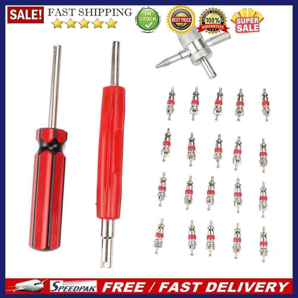 20x Air Conditioning Valve Core+Dual Single Head Removers w/ 4-Way Valve To