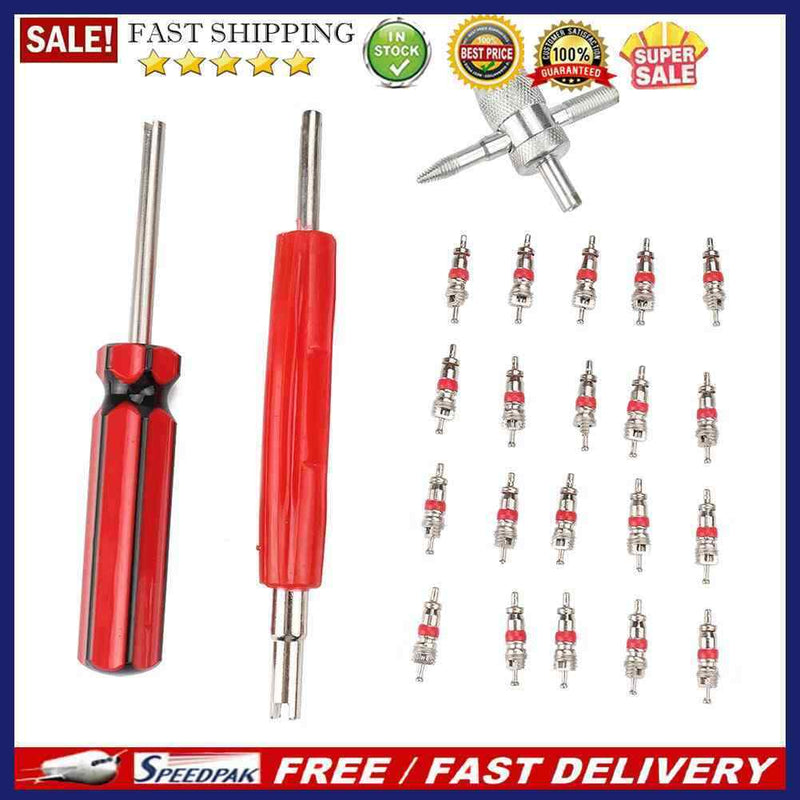 20x Air Conditioning Valve Core+Dual Single Head Removers w/ 4-Way Valve To