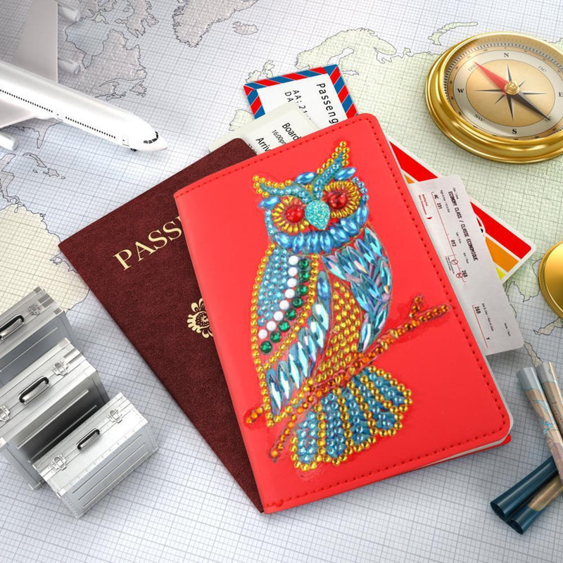 DIY Owl Special Shaped Diamond Painting Leather Travel Passport Protective Cover