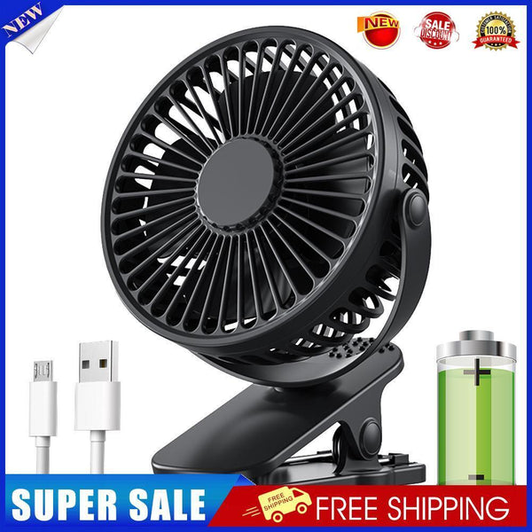USB Mini Clip Fan Portable Travel Desk Cooling Ventilador (Black 1200mAh)