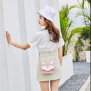 Women PU Leather Crossbody Cute Cartoon Cat Mini Square Shoulder Bag (Pink)