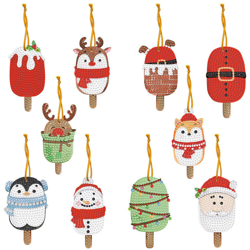 #A 10pcs Pendants Handmade 5D DIY Special-shaped Drill Cartoon Christmas Decorat