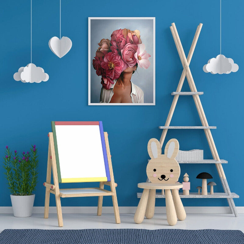 Pink Flower Head Girl Frameless DIY Oil Paint by Numbers Kit Art (S1127)
