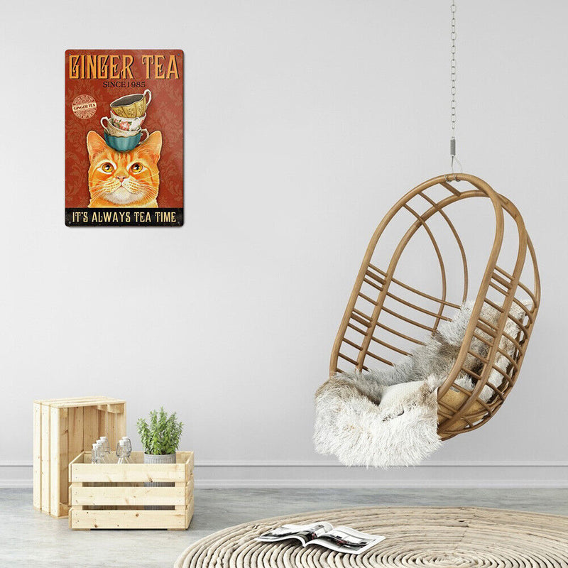 Cups on Cat Head Retro Metal Plate Tin Sign Plaque Poster for Bar Club Cafe