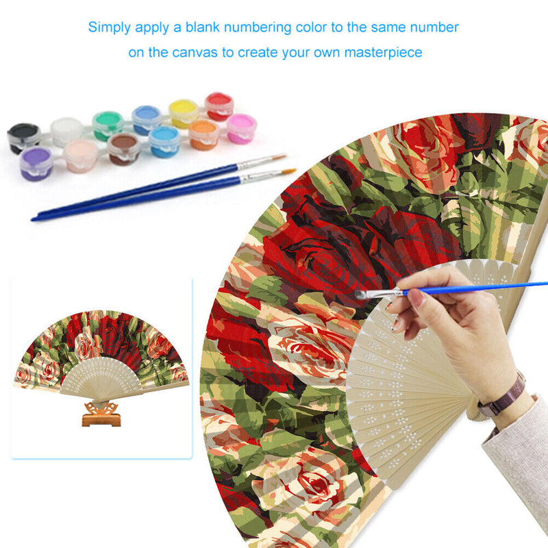 Oil Paint Folding Fan By Numbers DIY Rose Painted Art Craft Handmade Digita