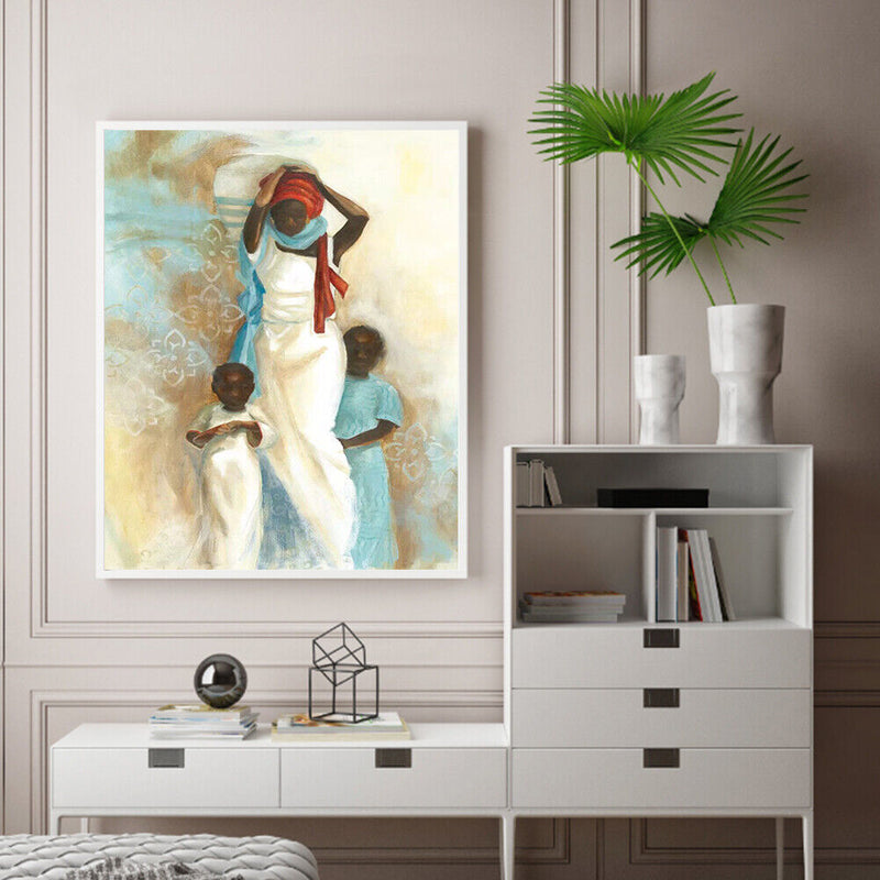Black Mother and Son Oil Paint By Numbers Kit DIY Home Decoration Gift Wall A