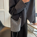 Fashion Rhinestone Shoulder Bag Glitter Diamond PU Leather Bucket Totes Handbag