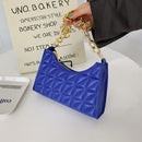 Women PU Leather Chain Messenger Bag Lady Lattice Crossbody (Blue)