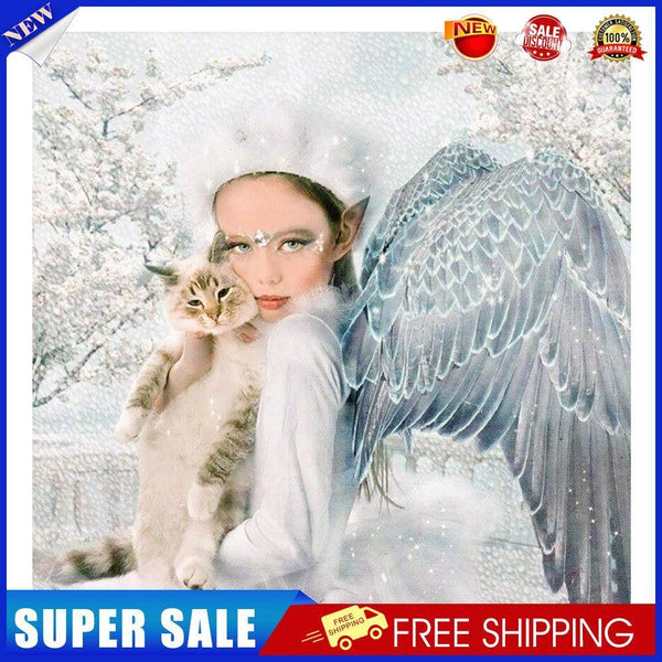 Girl Cat DIY Round Diamond Painting Embroidery Kits Needlework Cross Stitch