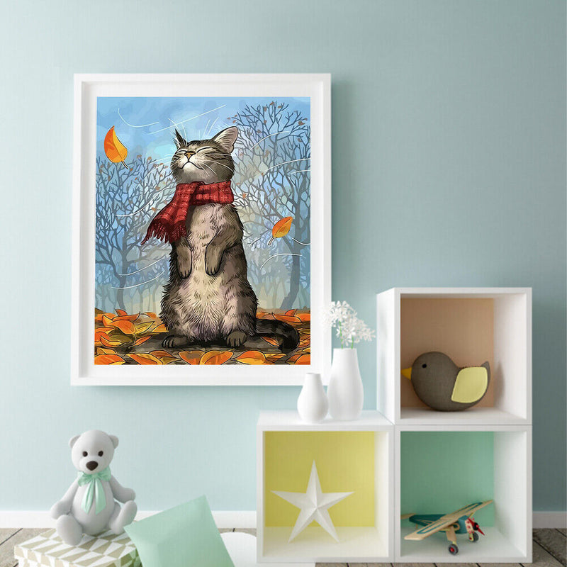 Cat in Scarf Oil Paint By Numbers Kit DIY Acrylic Painting on Canvas Decor