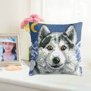 6CT Pillow Cover Kits Stamped DIY Husky Dog Embroidery Cross Stitch Pillowcase