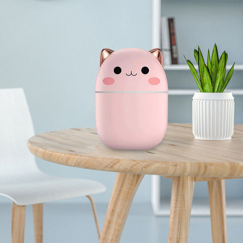 250ml Air Humidifier Cute Aroma Diffuser with Night Light Cool Mist (Pink)