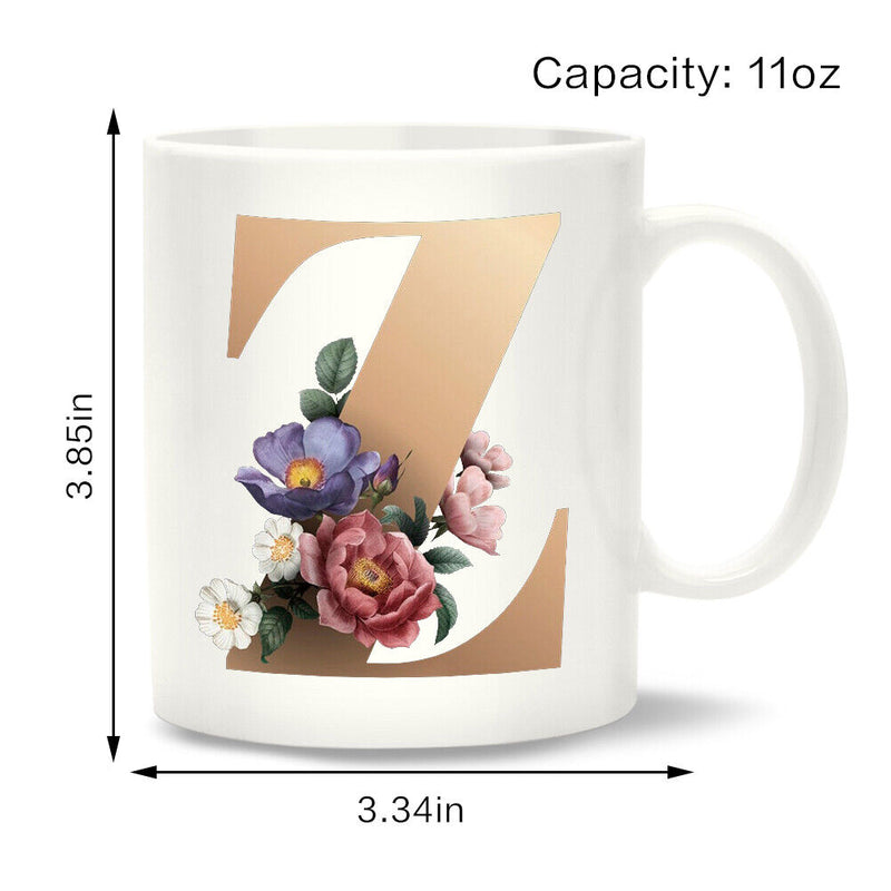 11 oz Unique Creative Ceramic Coffee Mugs with Flower with Letter Z Decors