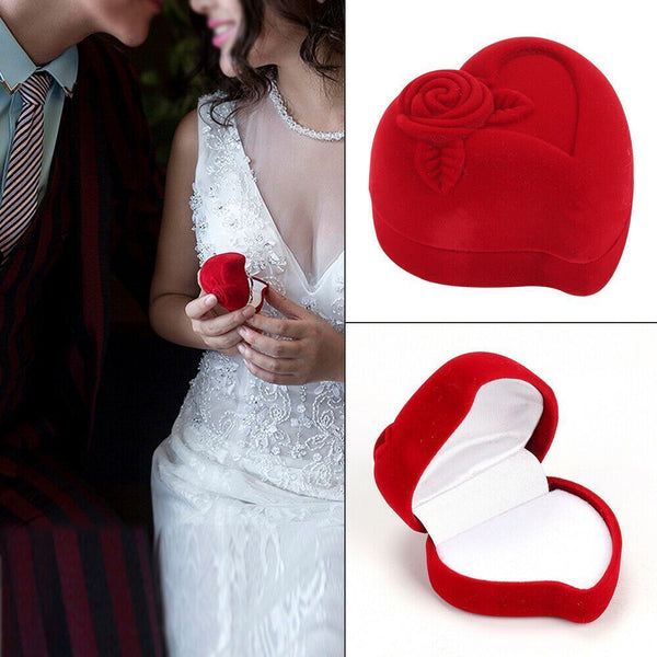 Wedding Red Rose Ring Display Box Velvet Jewelry Box Double Ring Storage Box