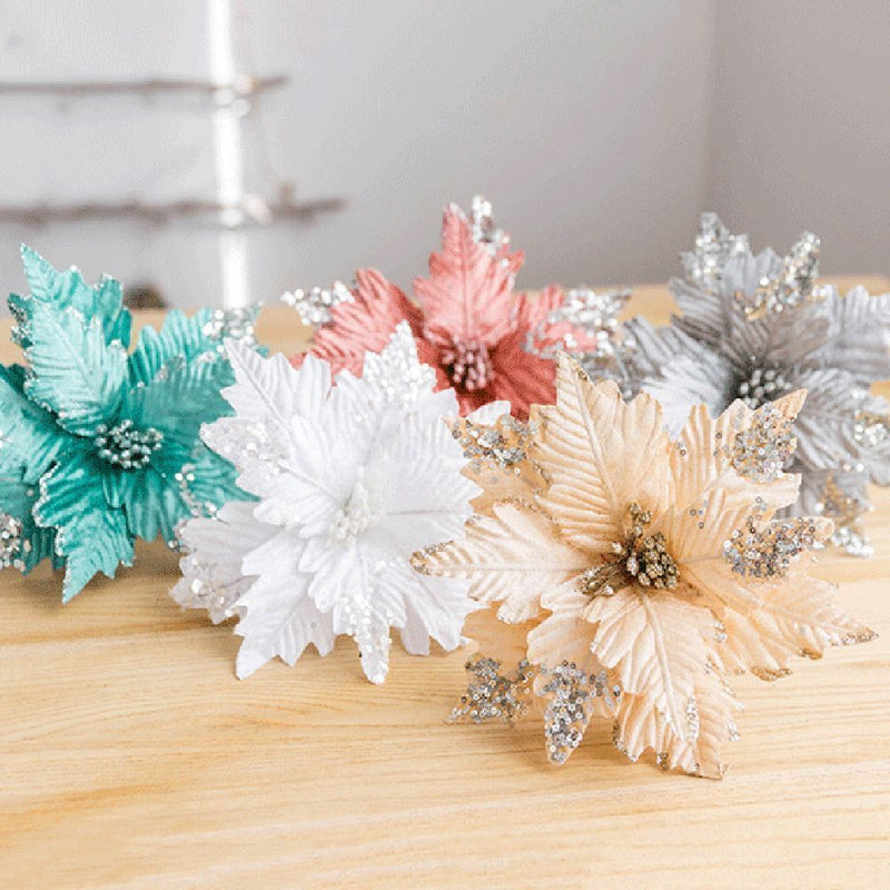 Wedding Favors Glitter Ornament Christmas Tree Flowers Xmas Gift Poinsettia