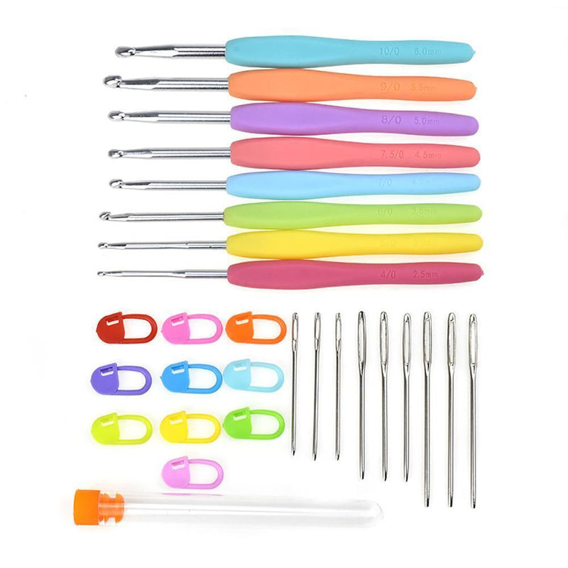 28pcs Metal Aluminum Crochet Hooks Yarn Wool Stitching Knitting Needles Set