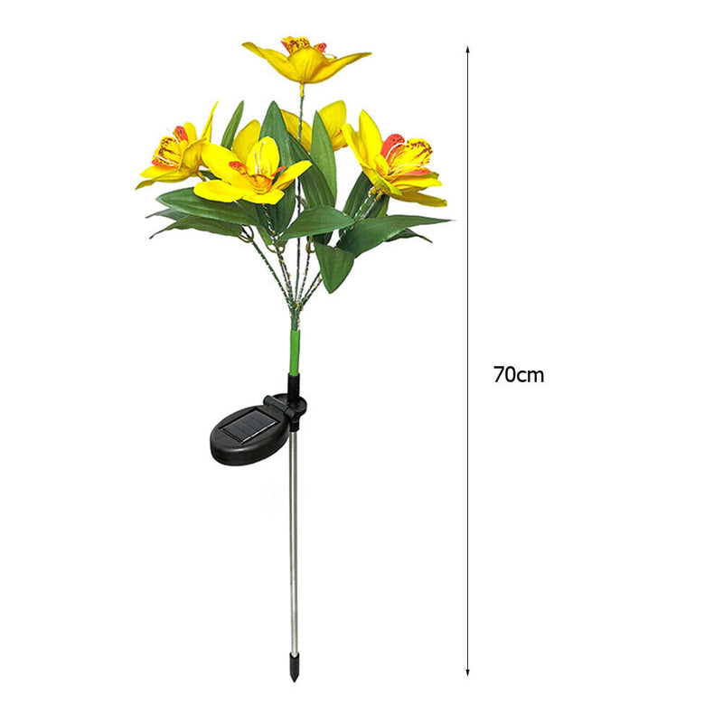 2x LED Solar Garden Orchid Light Waterproof Landscape Fence Decor (Yellow) Newly