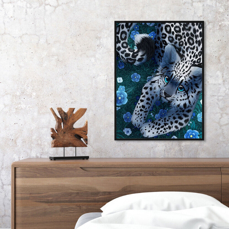 Oil Paint by Numbers Cute Leopard Canvas Artwork Living Room Picture Decoration