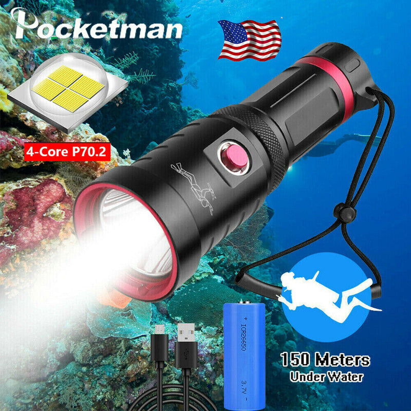 Super Bright Diving Flashlight XHP70 Waterproof Professional Diver Light Newly