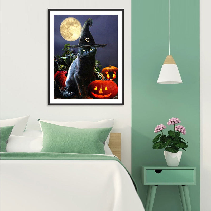 Snowvirtuos Halloween Black Cat 5D Full Drill Diamond Painting DIY Craft Cross