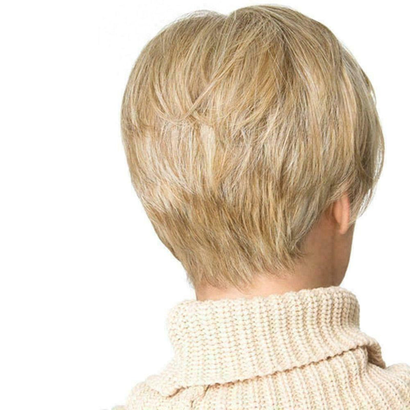BIN Short Cut Blond Straight Layered Synthetic Hair Wig For Women Gift M9C0