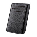 Retro Women Men PU Litchee Pattern Solid Color Card Case Mini Purse (Black)