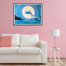 Moon Dolphin Frameless Picture Oil Paint By Numbers Hand Painted Picture Kit