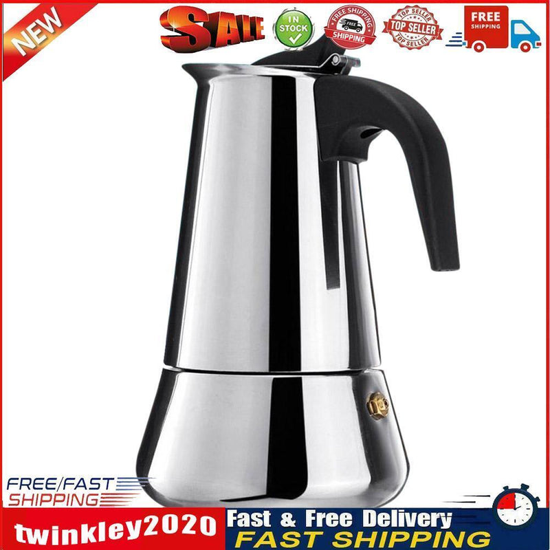 Big Belly Stove Mocha Coffee Pot Moka Stainless Steel Coffee Maker (300ml) Newly