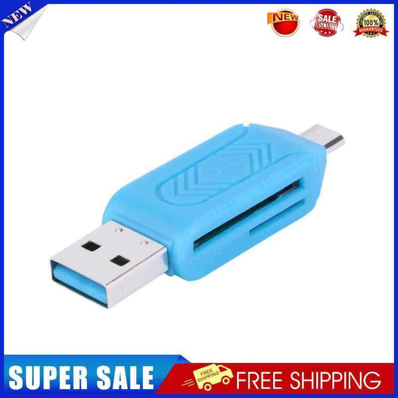 USB2.0 Micro USB OTG Card Reader for TF SD Memery Card for PC Phone (Blue)