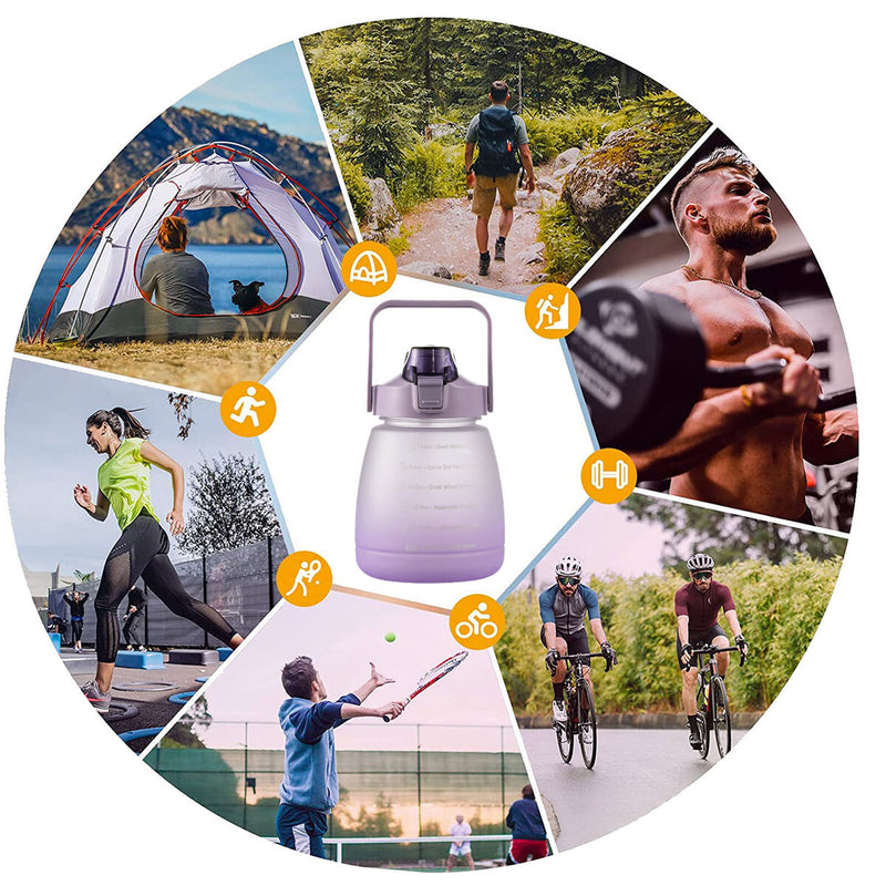 Motivational Water Bottle Portable Big Belly Bottle with Handle & Strap for Kid