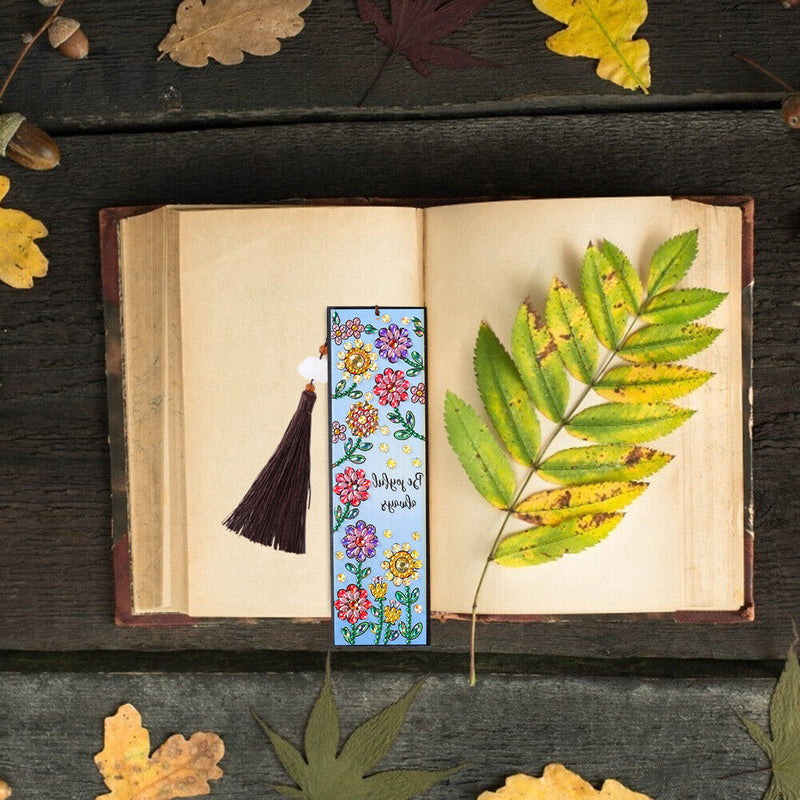 DIY Special Shaped Diamond Painting Color Flower Tassel Leather Bookmark Newly