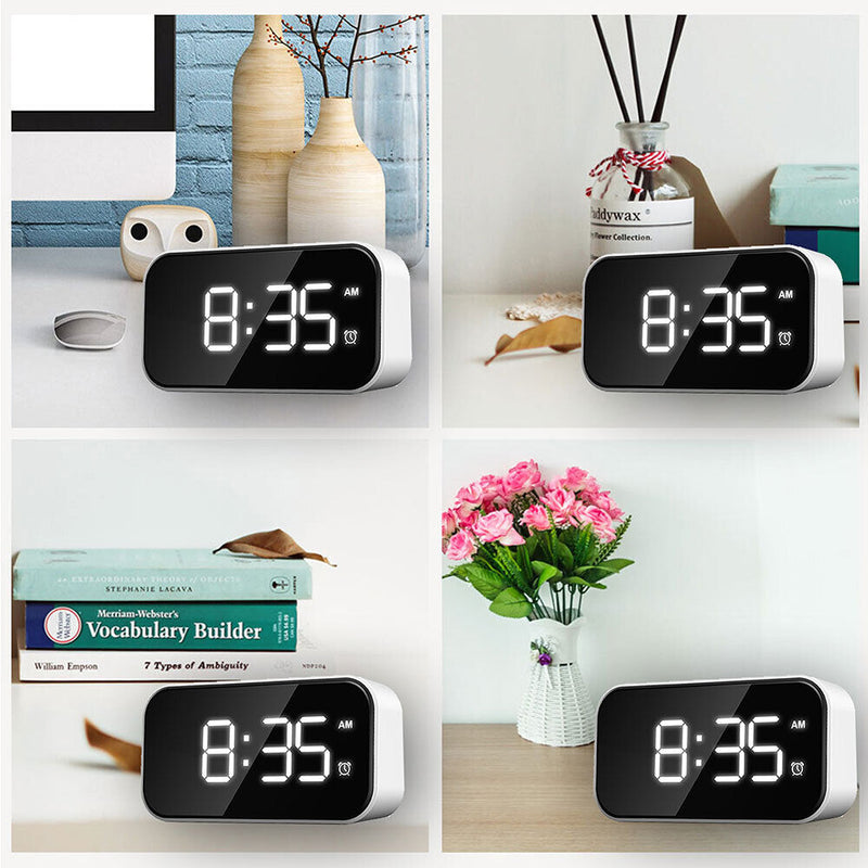 Wake Up Bedside Desktop LED Digital Alarm Clock with Snooze (White + White)