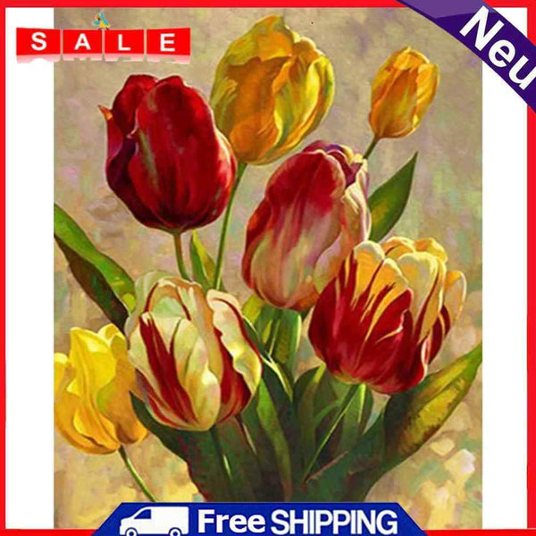 Canvas Paint By Numbers Tulips Flower Oil Hand Painted Drawing Kit Home Decor