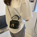 Women PU Leather Lattice Messenger Bag Chain Mini Crossbody Bag (Black)
