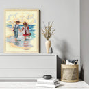 Partial Embroidery 11CT Cross Stitch Kit Seaside Boy and Girl DIY Stamped Newly