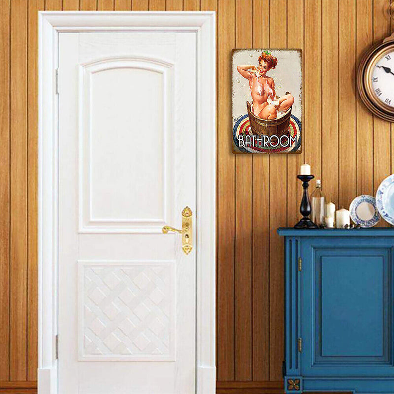 Women Retro Metal Tin Painting Signs Cave Plate Rectangular Wall Art Poster