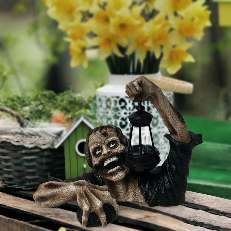 Zombie Crawling out of Grave with LED Statues Halloween Horror Sculpture Newly