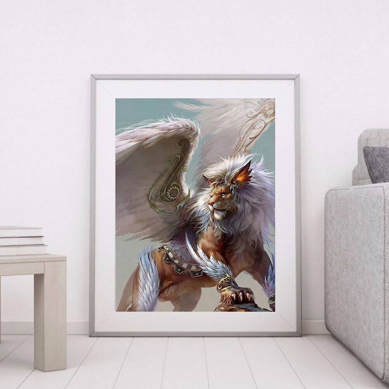 White Winged Lion Oil Paint By Numbers Kits Canvas DIY Hand Painted Wall Picture