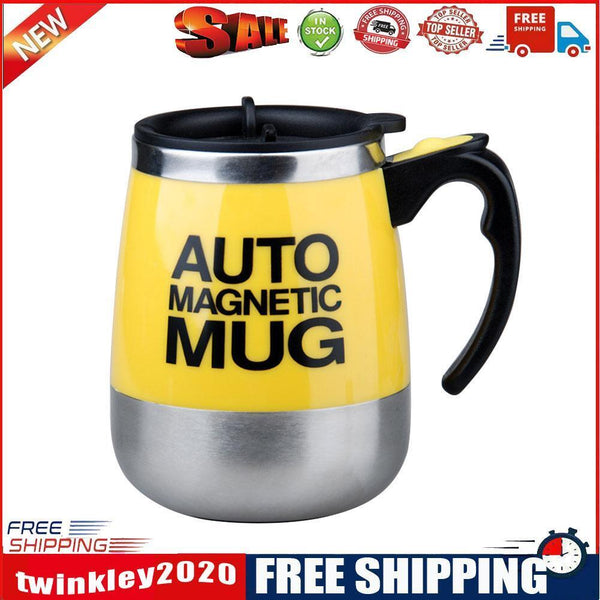 Stainless Steel Self Stirring Mug Auto Electric Coffee Mixing Cup (Yellow)