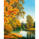 Autumn Forest Lake Landscape Oil Paint By Number Kit Rimless Drawing Picture